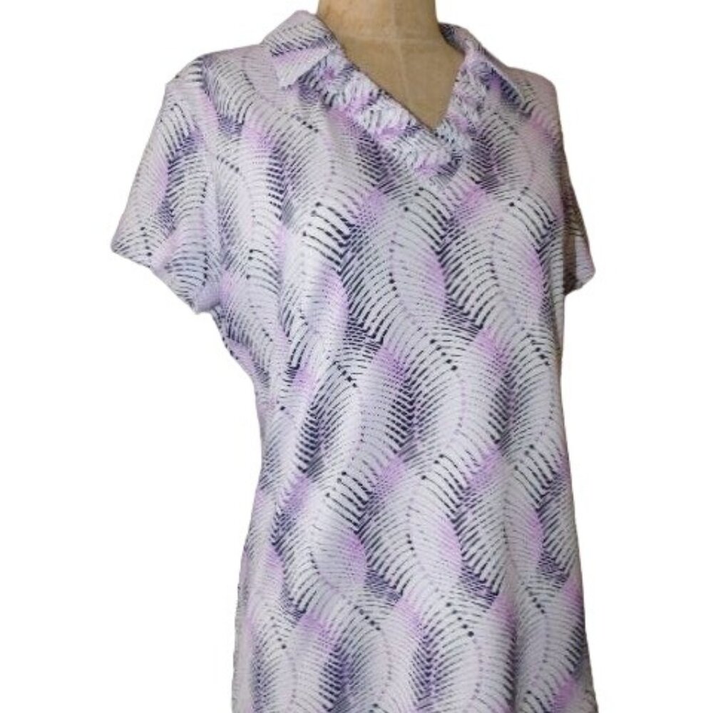 Sport Haley Size M Medium Ruched Vneck Print Gold Shirt Top Active - Picture 2 of 2